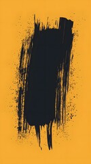 Black Paint Stroke on Yellow Background, Abstract Image, Texture, Pattern, Wallpaper, Cover and Screen for Smartphone, PC, Laptop, 9:16 and 16:9 Format