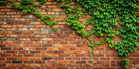 Poster - Brick wall with vines growing on it , bricks, mortar, texture, background, architecture, pattern, construction, old, weathered