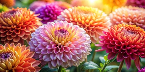 Luxurious abstract oriental chrysanthemum flowers in vibrant colors for elegant home decor, cards, and posters