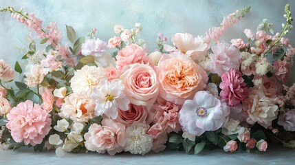 Wall Mural - A floral bouquet in pastel colors, with a soft background leaving room for text.