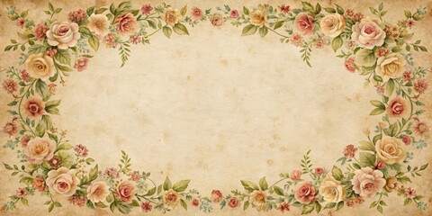 Sticker - Vintage floral frame background with beige paper, vintage, floral, frame, background, beige, paper, elegant, rustic, romantic