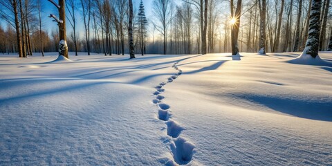 Canvas Print - Path of hare tracks in deep snow in the forest, snow, winter, tracks, wildlife, animals, nature, cold, wilderness, woods