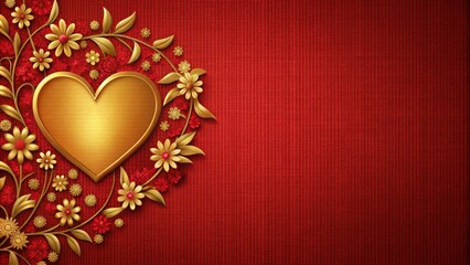 Canvas Print - Valentine background with red canvas, golden heart, and flowers, Valentine, background, red, canvas, frame, golden