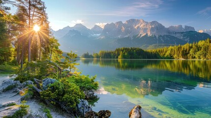 Wall Mural - Sunlit Mountain Lake