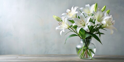 Wall Mural - Beautiful bouquet of white lilies in a glass vase, flowers, lilies, bouquet, white, elegant, flora, arrangement, decoration