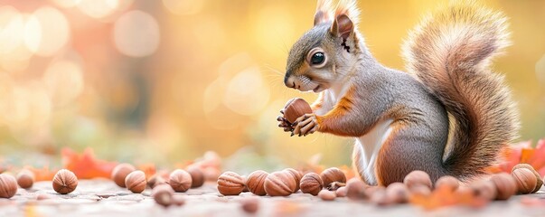 Sticker - Squirrel Eating Nuts in Autumn.