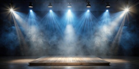 Wall Mural - Empty stage with two spotlights and smoke in background, spotlights, stage, empty, smoke, background, theatrical