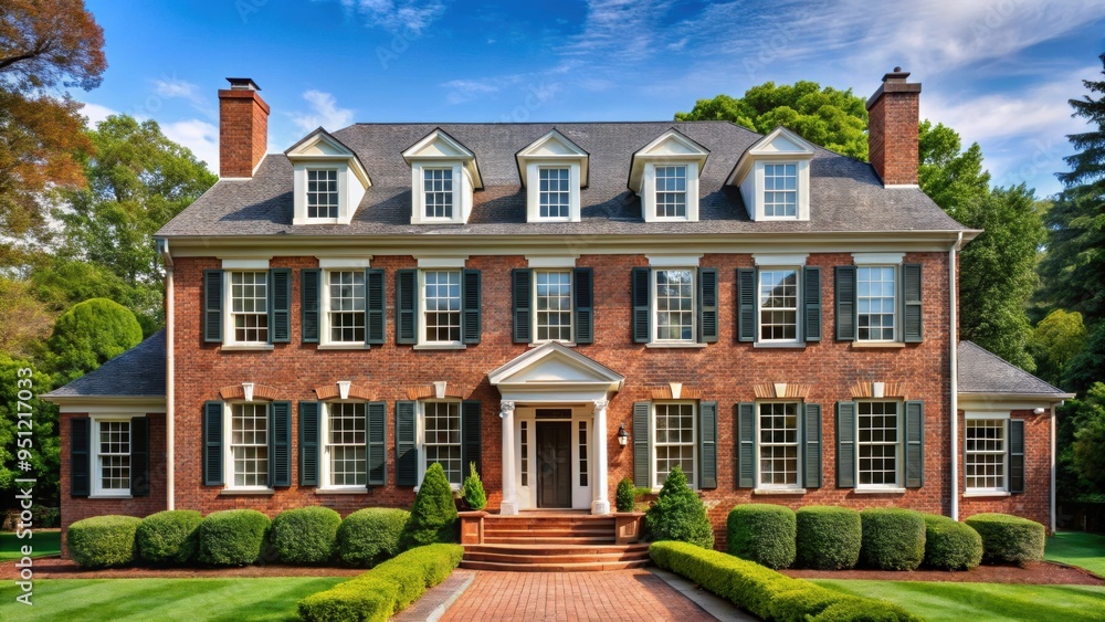Classic colonial house with red brick accents , architecture, home ...