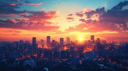 Wall Mural - City Glow: Capturing the Dusk Transition in Urban Skylines