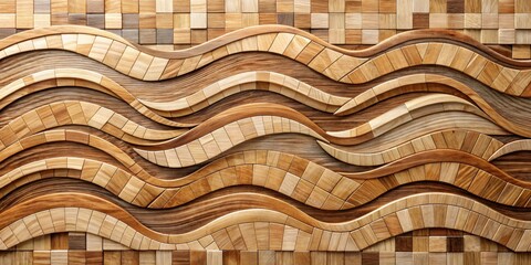 Poster - Abstract wood mosaic with intricate wave pattern, abstract, wood, mosaic, wave, pattern, design, texture