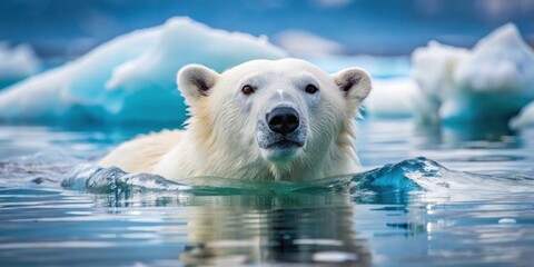 Sticker - Polar bear swimming in icy waters of the North Pole, polar bear, Arctic, wildlife, cold, swimming, ice