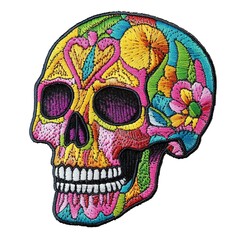 Canvas Print - embroidered skull patch sticker, stitched patchwork icon on white background 