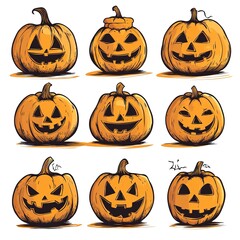 Wall Mural - set of halloween pumpkins on white background