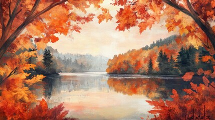 Poster - Autumn Splendor - Vibrant Landscape Painting of Fall Foliage