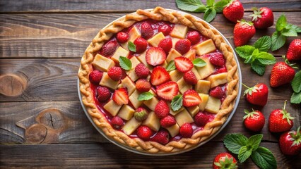 Wall Mural - Delicious homemade pie with a mix of strawberries, apples, and raspberries perfect for National Pie Day celebration