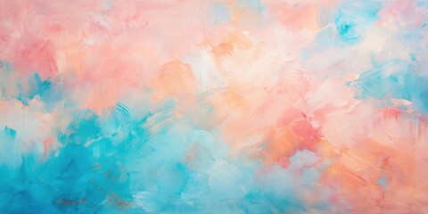 Poster - Abstract acrylic painting in shades of pastel pink, apricot orange, lipstick pink, and sky blue , abstract, acrylic, painting