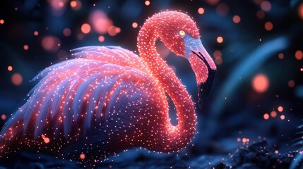 Digital Flamingo in a Mystical Setting