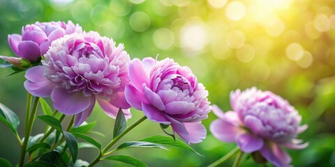 Canvas Print - Beautiful light purple peony flowers set against a green blurred background, peony, flowers, purple, beautiful, nature, bloom