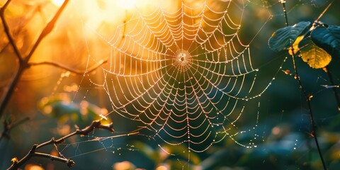 Wall Mural - Expansive and detailed spiderweb photographed beautifully