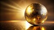 © Sujid - Golden disco ball reflected on a shiny mirror surface, mirror, reflection, disco ball, golden, shiny, dance