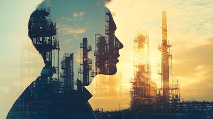 Wall Mural - A man in a hard hat stands in front of a building with a blurry background. Concept of industrial work and the importance of safety in such environments