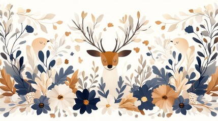 Sticker - Cute Deer and Floral Illustration