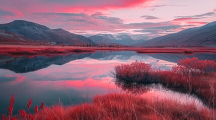 Sticker - Mountain Lake Reflection Sunrise