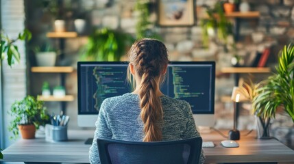 Focused Software Developer Coding in Home Office