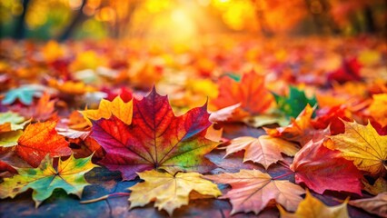 Wall Mural - Vibrant background of colorful autumn leaves on the ground, autumn, leaves, fall, seasonal, nature, vibrant, colorful, foliage