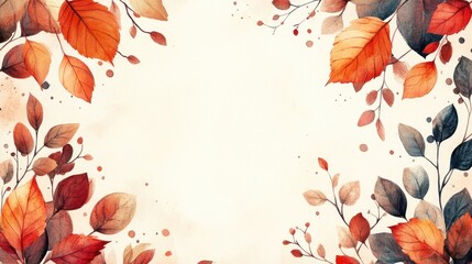 A playful fall border featuring leaves and branches in watercolor style, creating a charming frame for autumn themed content with space for text.