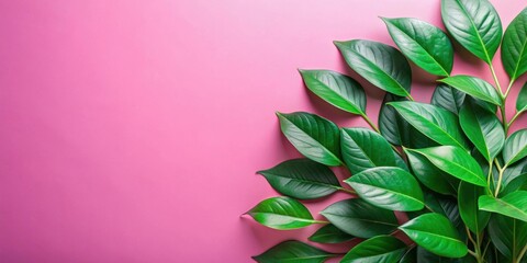 Sticker - Vibrant green leaves contrasted against a soft pink background, foliage, nature, vibrant, contrast, pink, green