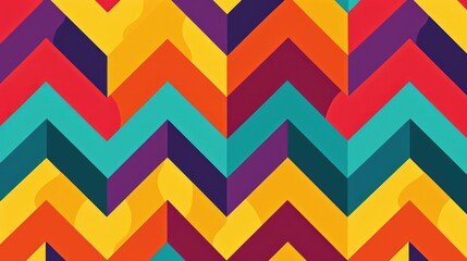 Wall Mural - Colorful geometric seamless pattern with vibrant chevron shapes in yellow, orange, purple, blue, green and red