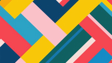 Wall Mural - Colorful geometric background with diagonal lines and shapes in yellow, pink, blue, green, red and white