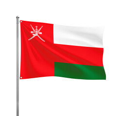 Oman flag waving in the wind on a silver pole, isolated on transparent background