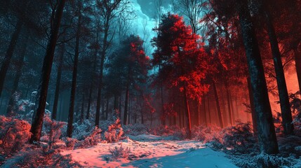 Wall Mural - A Path Through the Crimson Forest
