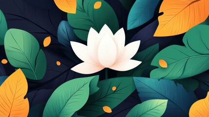 Poster - Discover a luxury floral vector backdrop featuring lotus flowers, leaves, and buds in sleek minimalist design.