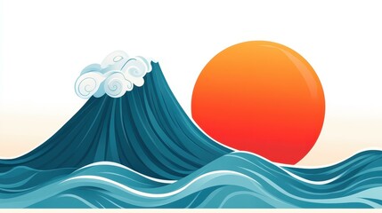 Poster - Explore the beauty of abstract mountain and ocean wave illustrations, perfectly blending contemporary aesthetics with vibrant colors.