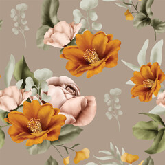 Sticker - floral seamless pattern with autumn flower watercolor