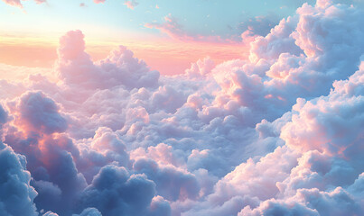 Poster - A stunning view of fluffy pink clouds in a vibrant sunset sky.