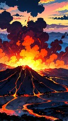 Sticker - anime volcanic range anime style high-quality for wallpaper background