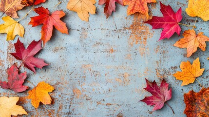 Sticker - Autumn leaves on a blue background.