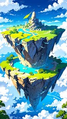 Wall Mural - anime floating island anime style high-quality for wallpaper background