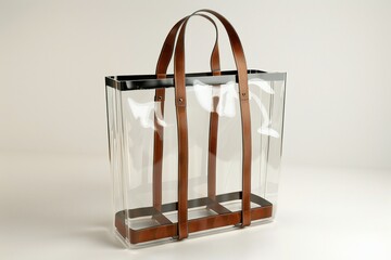 Wall Mural - Fashionable 3D render of a clear acrylic tote with leather trim, created by ai