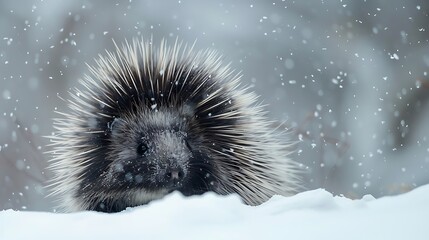 Wall Mural - A porcupine in the amidst of snowdrifts