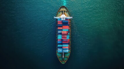 aerial view of fully loaded cargo ship at port symbolizing global trade and logistics