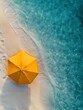 © LookChin AI - Tranquil Aerial View of Vibrant Beach Umbrella on Tropical Shoreline