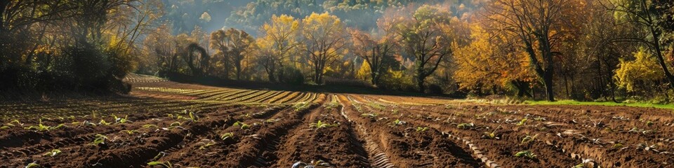 Canvas Print - Hazel Field Utilizing Drip Irrigation for Hazelnut Cultivation