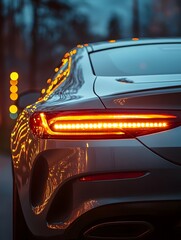 Wall Mural - Glowing LED Tail Lights of a Modern Luxury Automobile on the Road at Night