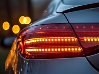 Wall Mural - Glowing Red LED Tail Lights of a Modern Luxury Car in the Nighttime