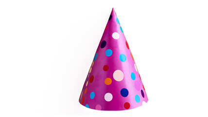 A birthday hat with colorful dots isolated on transparent background